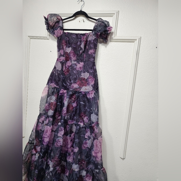Lulus Delightful Expression Black Floral Organza Tiered Maxi Dress XS Wedding - Picture 7 of 10